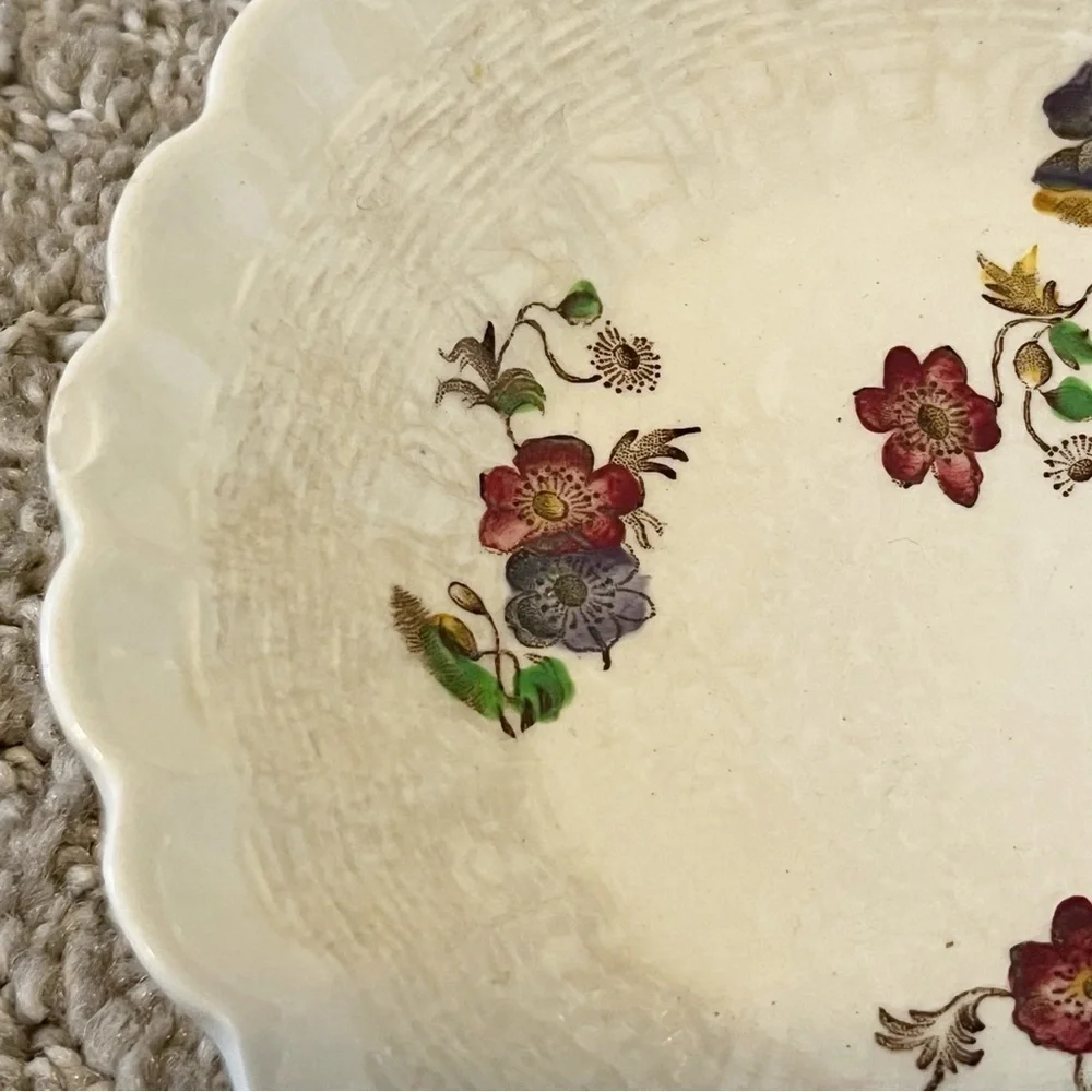 Spode Wicker Lane Basket Weave Copeland Trinket Tray Sauce Bowl England Floral